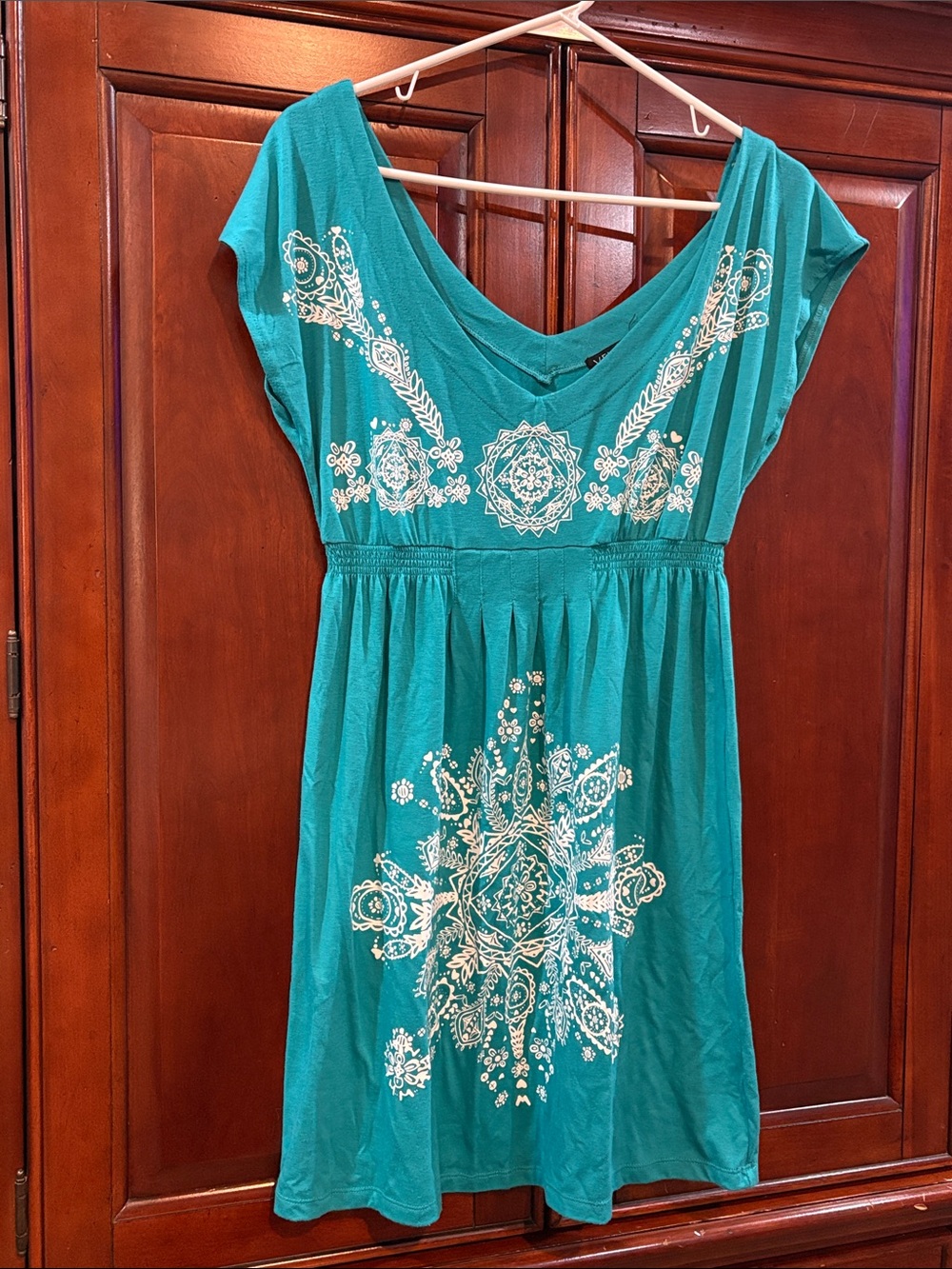VENUS Teal Floral V-Neck Mini Dress